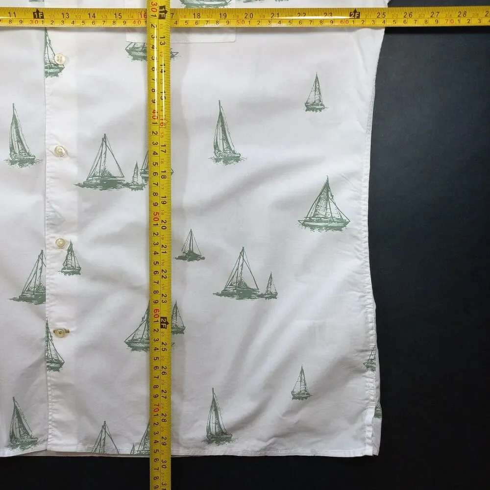 Barbour Shield Shirt Mens L Large UK: XL Sailboat Print White Green MSH4967 EUC